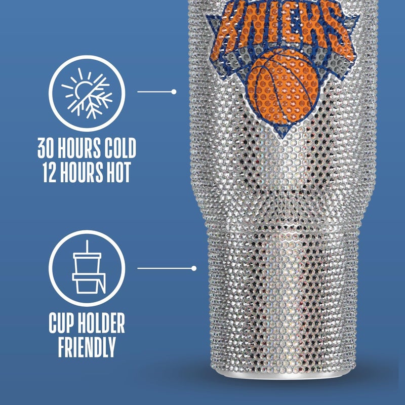 Hydrapeak x NBA Officially Licensed New York Knicks Voyager 40 oz Stainless Steel Bling Tumbler with Handle, Insulated Rhinestone Water Bottle With Straw & Lid, Includes Gift Box - Image 4